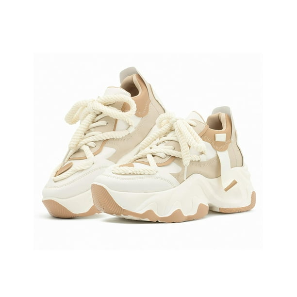 Chunky Tenis Color Blanco Mujer Tenis Dama Suela Chunky Color