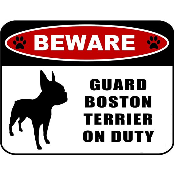 PCSCP Beware Guard Boston Terrier (Silhouette) on Duty 11.5 inch x 9 inch Laminated Dog Sign