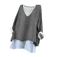 thumbnail image 4 of Njoeus Shirts for Girls Basic Tees for Women Linen Shirts for Women, Women's Printed V-Neck 3/4 Sleeved Linen Plus Size Linen Shirts for Women, Women's Summer Top Boho Tops for Women On Clearance, 4 of 7