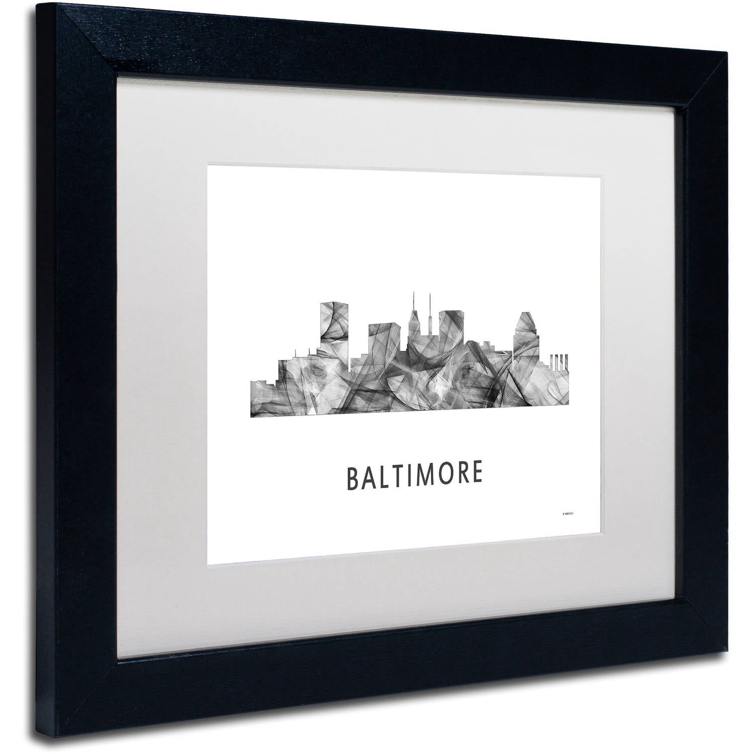 Trademark Fine Art 'Baltimore Maryland Skyline WB-BW' Canvas Art by Marlene Watson, White Matte, Black Frame