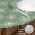 thumbnail image 3 of Green Beige Dandelion Round Tablecloth, Fitted Table Cover with Elastic for 36"-44" Round Tables, Farmhouse Botanical Blossom Table Cloth Outdoor Indoor Dinning Party Waterproof Tablecloths, 3 of 7