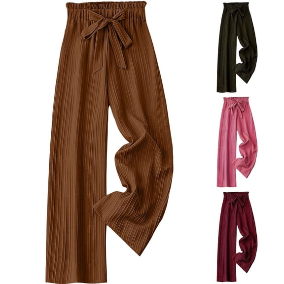 Women's Soft Polyester Elastic Waist Loose Pants, Solid Color Bow Tie Design, Flattering Casual Fit, Versatile Summer Work Smart Casual & Daily Errands Wear, Comfortable Wide Leg