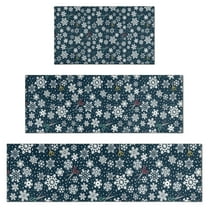 Dark Blue Christmas Snowflake Pattern Kitchen Rugs Sets Of 3,Kitchen Runner Rugs Non Skid Washable,Decorative Kitchen Floor Mats for Kitchen,Sink,Laundry,17"x30"  17"x47"   17"x59"