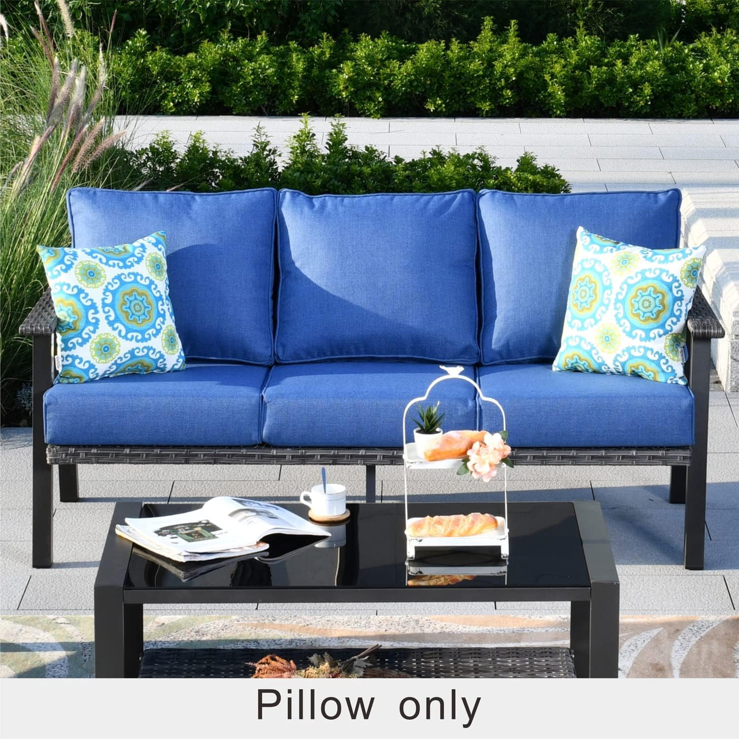 HOOOWOOO Outdoor Patio Throw Pillows Set of 2 with Inserts,Small Firm toss Decorative Pillow Weather Resistant for Indoor Outdoor Chair, Sofa Furniture,17x17,14x14x5,Blue Circles
