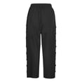 thumbnail image 4 of Spring Summer Linen Pedal Pushers For Women High Waist Straight Leg Side Button Design Breathable Casual Beach Capris Black XL, 4 of 6