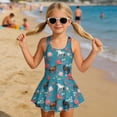 thumbnail image 3 of DISNIMO Girls One Piece Swimsuit Horse Flower Printed Sleeveless Breathable Swim Dress Halter U Neck Bathing Suit Quick Dry Swimwear, 3 of 8
