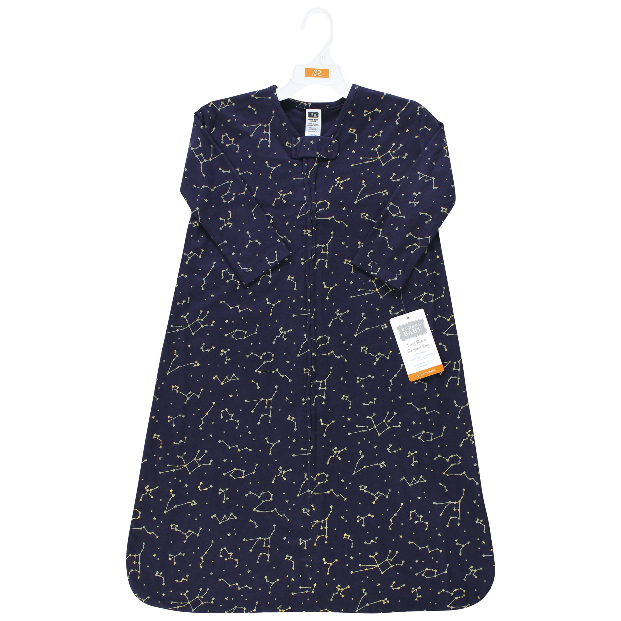 Hudson Baby Unisex Baby Long Sleeve Cotton Jersey Sleeping Bag, Navy Constellation, 12-18 Months
