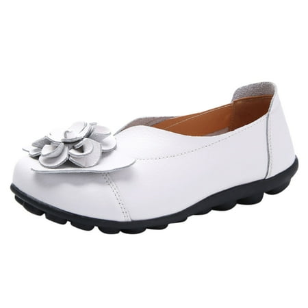 

Huesdet Women s Wide Casual Comfort Loafers Slip On Flat Shoes Women s Penny Loafers with Arch Support Women Dressy Buckle(White 9)