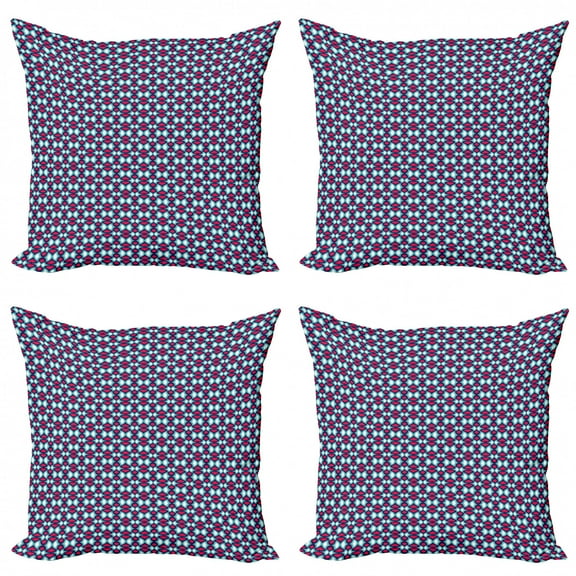 Abstract Throw Pillow Cushion Case Pack of 4, Retro Style Pattern with Curves Hipster Geometric Boho Tile, Modern Accent Double-Sided Print, 4 Sizes, Dark Coral Navy Blue, by Ambesonne