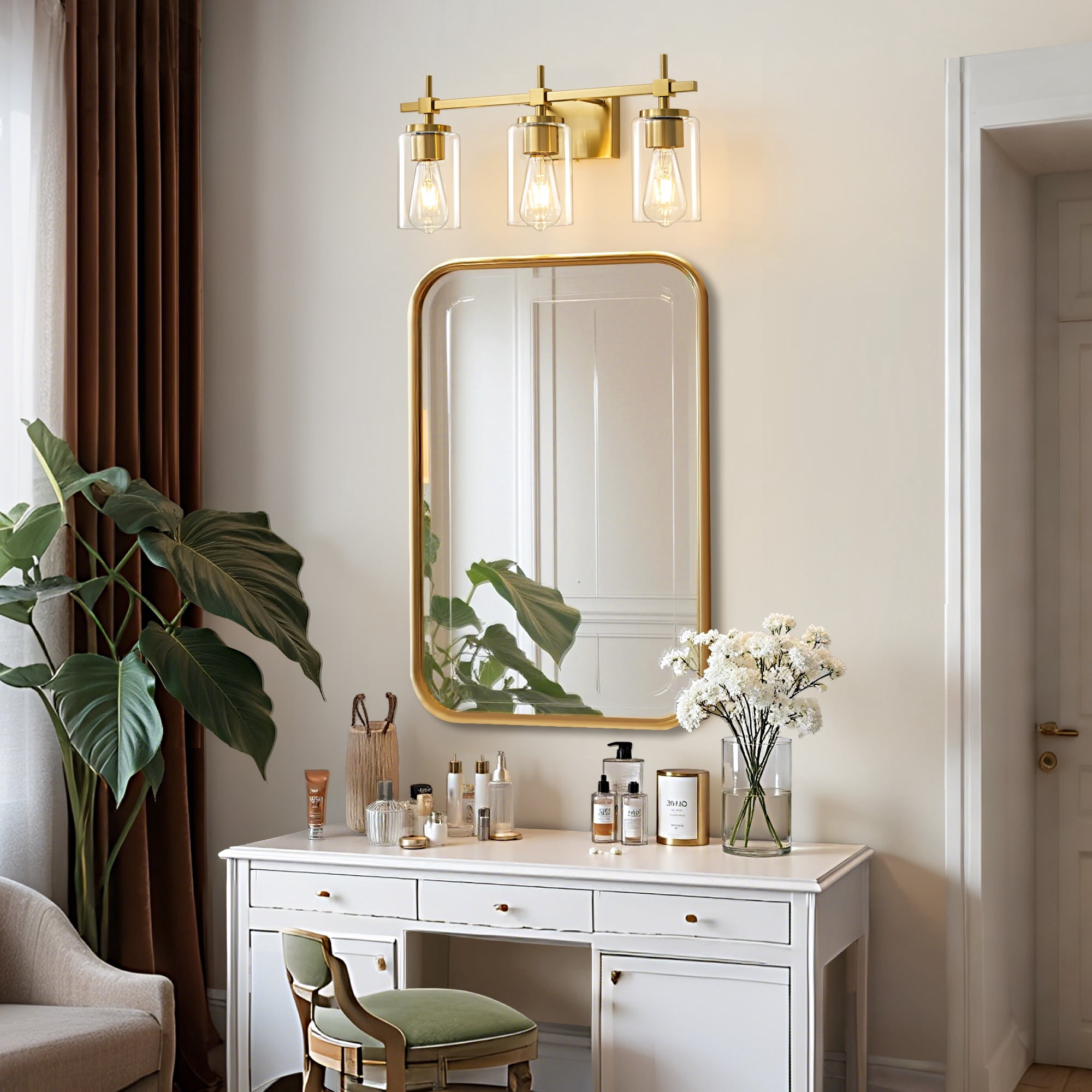 Deyidn 3-Light Gold Modern Vanity Light, 20-inch Luxury Mirror Lamp for Bathrooms and Bedroom