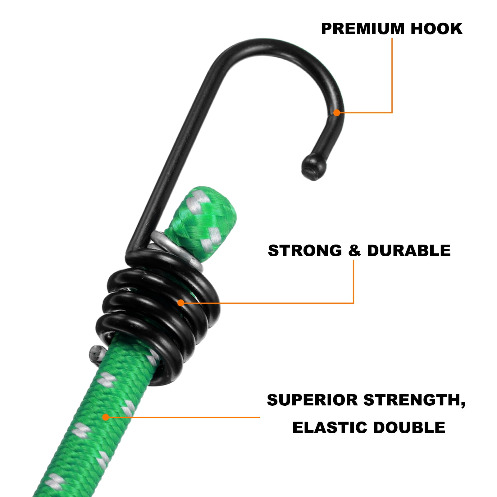 Uxcell 6Pcs Bungee Cord with Hooks 24" Rubber Bungee Cords for Outdoor Camping Straps, Green