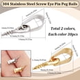 thumbnail image 2 of 1 Box 60Pcs Jewelry Findings Eye Pins Screw Eye Pin Peg Bails Pinch Bails Silver Gold Stainless Steel Screw Eyepins for Half Drilled Beads Charms Jewelry Making Supplies DIY Necklace Earring DIY, 2 of 6