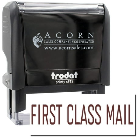 Large Self-Inking Narrow Font First Class Mail Stamp, Trodat Printy 4913, Press and Print Stamping, Impression Size 7/8" x 2-1/4", Up to 10,000 Impressions - Brown Ink