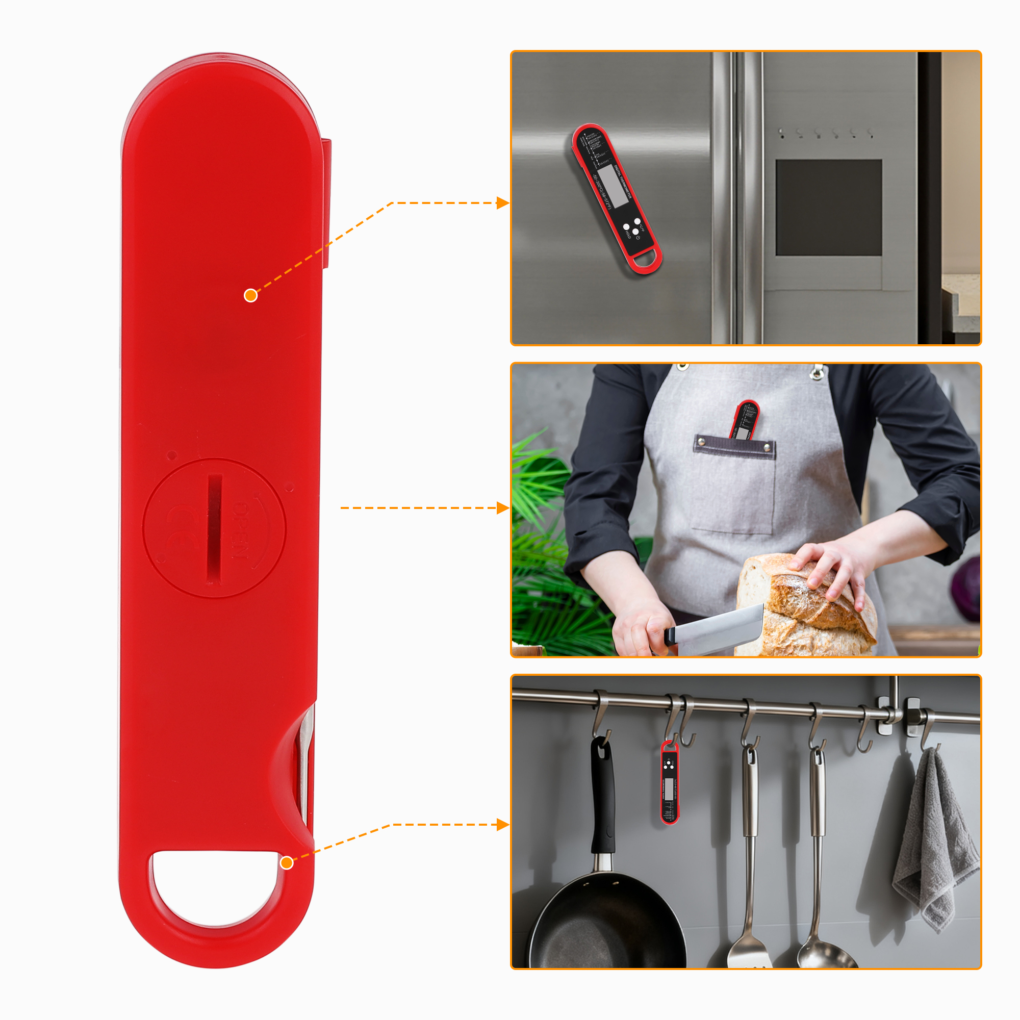 Unique Bargains Foldable Instant Read Cooking Thermometer Red 6.0x1.3x0.7 inch