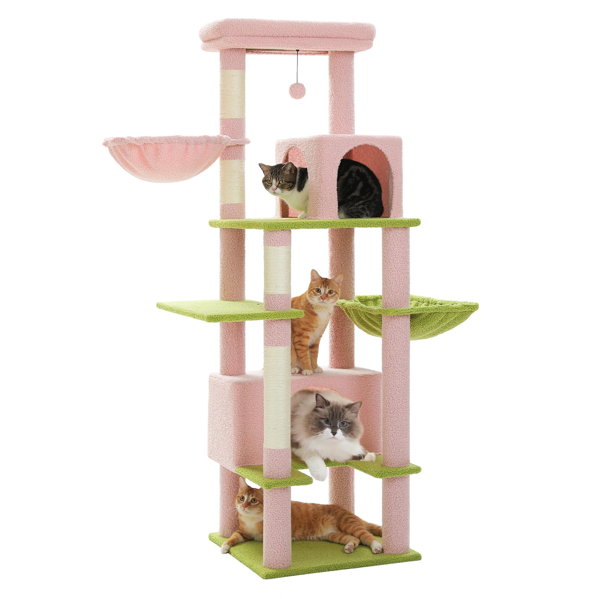 Kadyn 66" Cat Tree Tower for Big Cats, Cat Tree House Furniture with Hammock, Indoor Cat Condo for Adult Cats, Pink