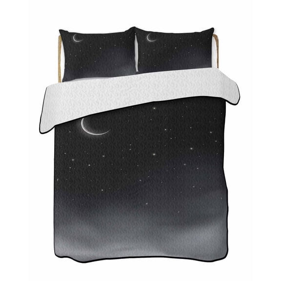 Quilt King Size Bedding Set, Night Stars Moon Reversible Summer Quilt 3 Pieces, Modern Abstract Art Cloud Fog Lightweight Bedspreads Coverlets with 2 Pillow Shams for All Seasons