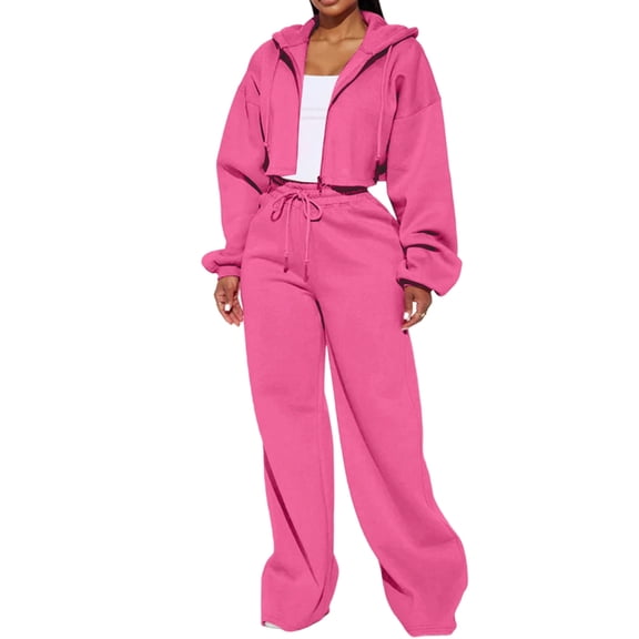 Womens 2 Piece Outfits Sweatsuit Crop Hooded Pullover Sweatshirt Top Jogger