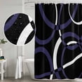thumbnail image 4 of Polyester Fabric Blue Geometric Shower Curtain, Contemporary White Abstract Lines Black Waterproof Bathtub Curtain Bathroom Decor Set with Hooks 72 x 84 Inches, 4 of 6