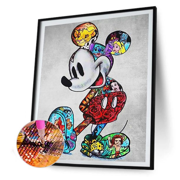 Cuadros Decorativos Kit de pintura de diamante de taladro redondo completo de ratón de dibujos animados DIY 5D ilustraciones (B2492) Tmvgtek embutido en tela