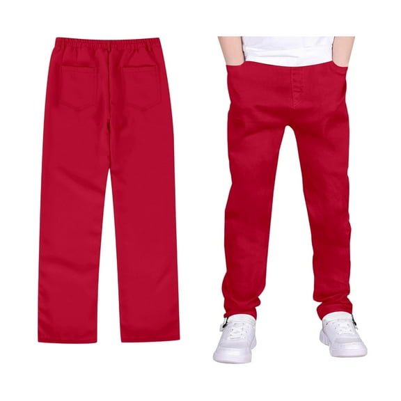 Girls Dress Pants High Stretch Elastic Waist Flat Front School Slacks with Pockets for Kids