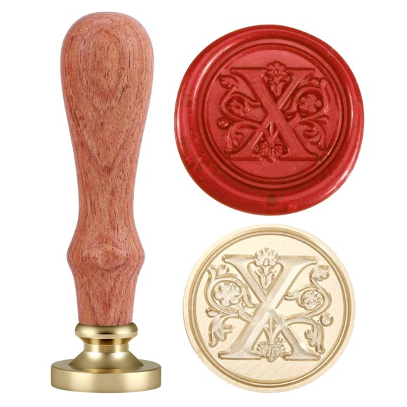 Yoption Initial Alphabet Wax Seal Stamp, Retro Letter X Sealing Wax Stamp Brass Head Wooden Handle for Wedding Party Invitation Envelopes
