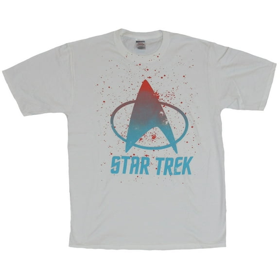 Star Trek Mens T-Shirt - Paint Splattered Blue Red Star Fleet Logo Image (Large)