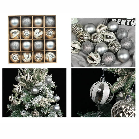 Xmas Decorations Ornaments Silver Christmas Ball Ornaments, Set of 16 Christmas Baubles, Shatterproof