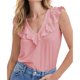 thumbnail image 2 of Top sin mangas con dobladillo con volantes para mujer, cuello en V, Color puro, transpirable, camiseta sin mangas de verano a la moda, rosa, XXL, 2 of 6