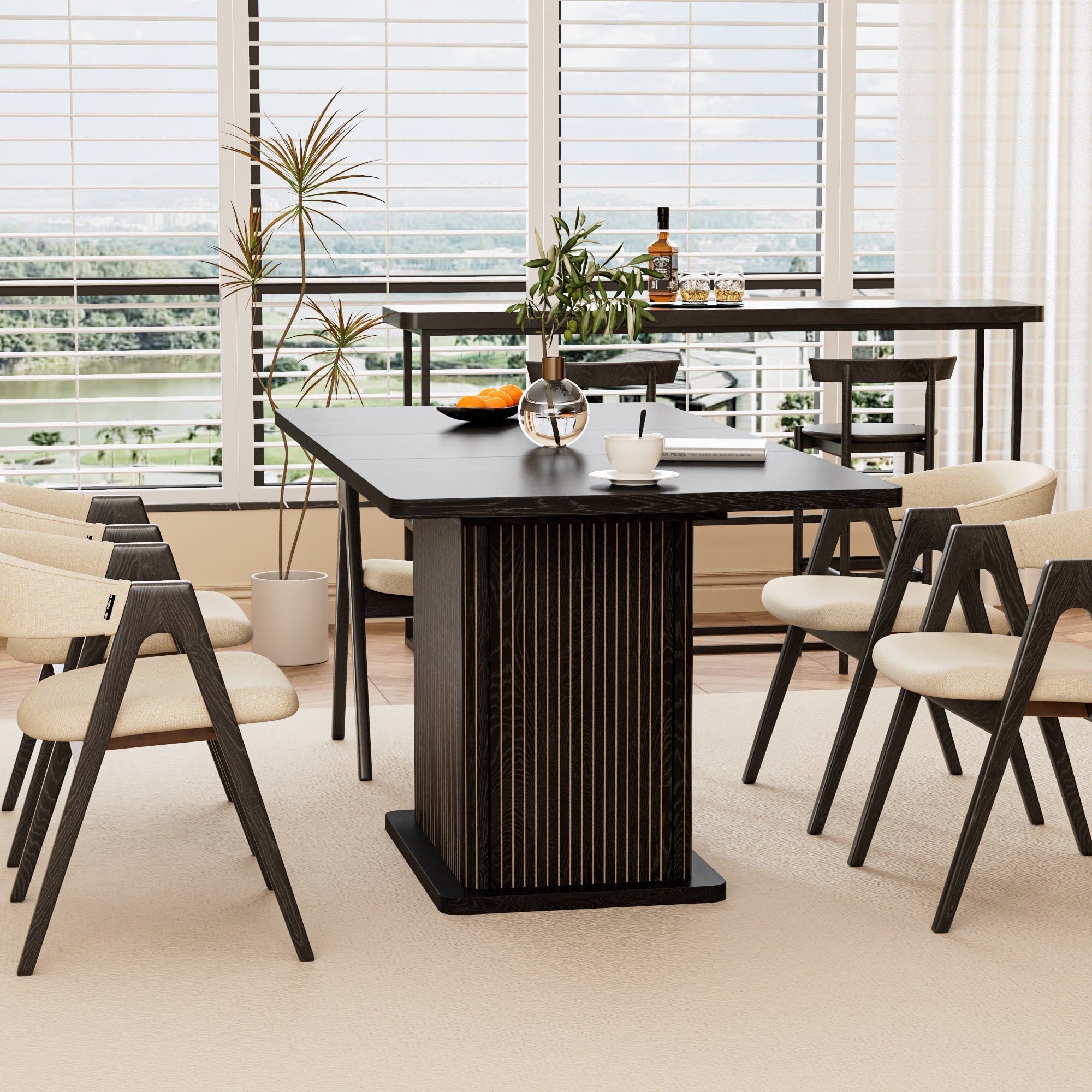 Extendable Dining Table for 4-8, Rectangle Dining Room Table with Storage, Modern Kitchen Table for Dinner, Living Room, Black
