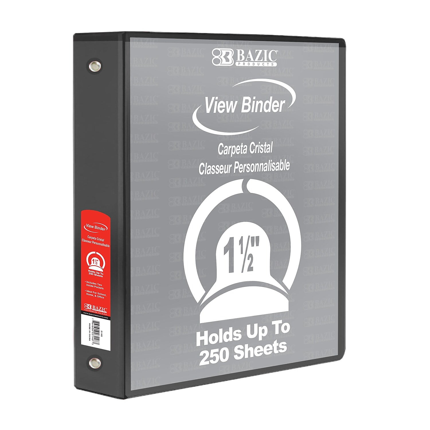 BAZIC Products 3-Ring View Binder with 2 Pockets, 1.5", Black, Pack of 6