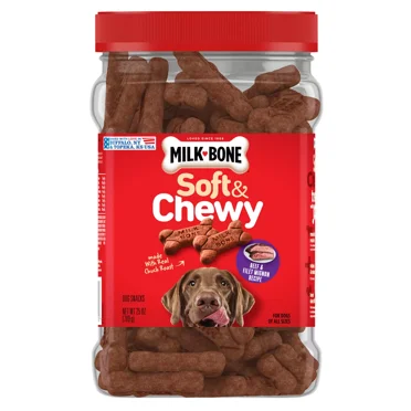 Milk-Bone Soft & Chewy Dog Treats – Filet Mignon Recipe with Real Beef, Fortified with 12 Vitamins & Minerals for All Life Stages, 25 oz