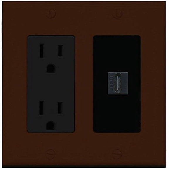 RiteAV - 15 Amp Power Outlet and 1 Port HDMI Decorative Type Wall Plate - Brown/Black