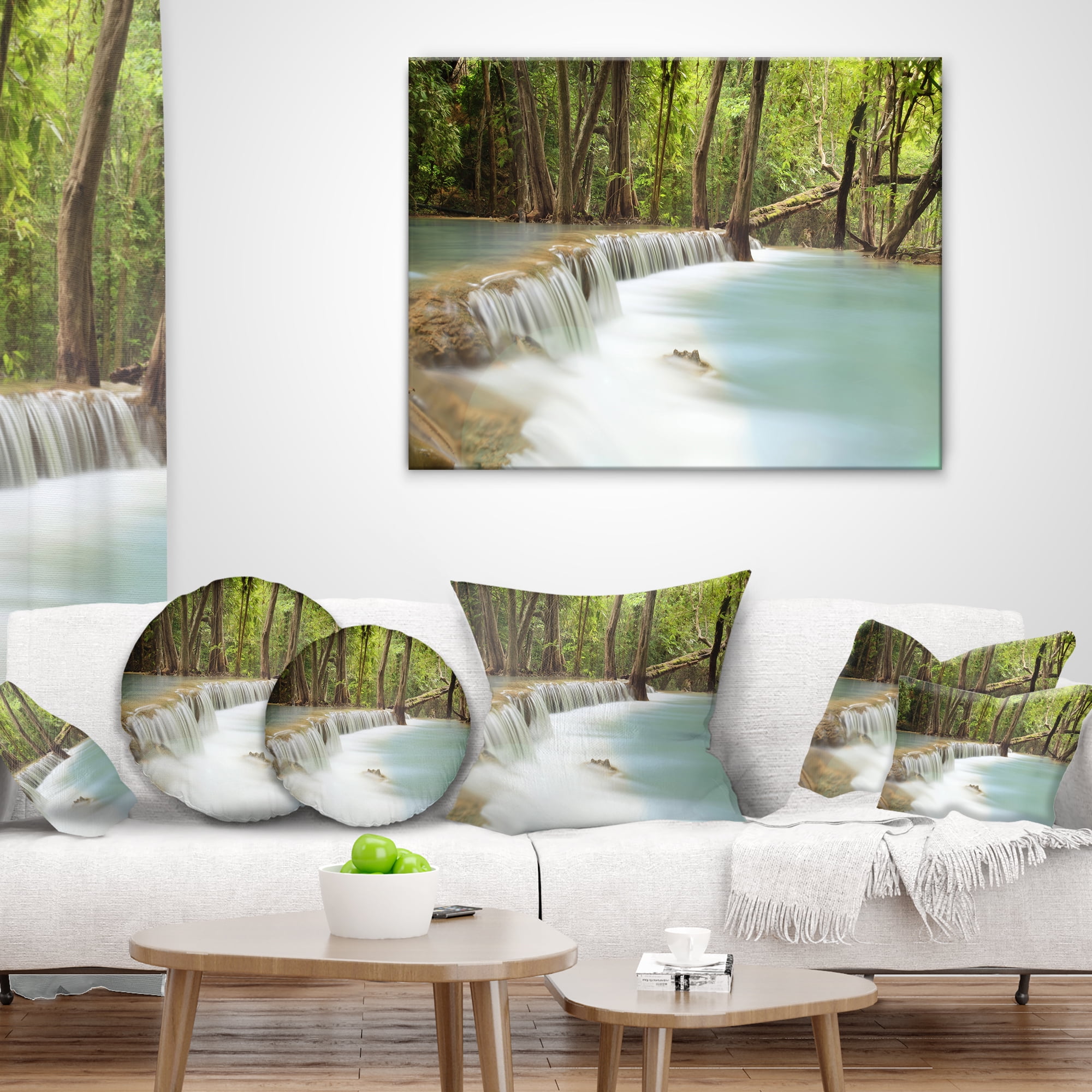 Designart Huai Mae Kamin Waterfall - Photography Throw Pillow - 16x16