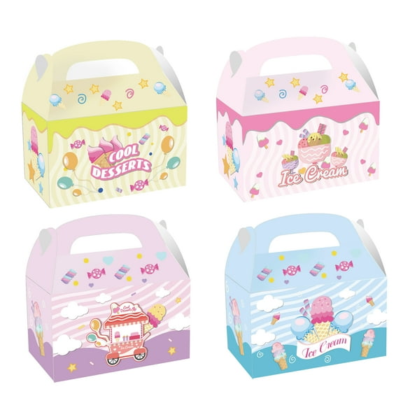 24 Pack Party Favor Boxes, Icecream Gift Treat Bags, Gable Boxes for Kids Birthday Decorations Supplies Favors,Dessert Candy Goodies Bulk Pink&Blue Box