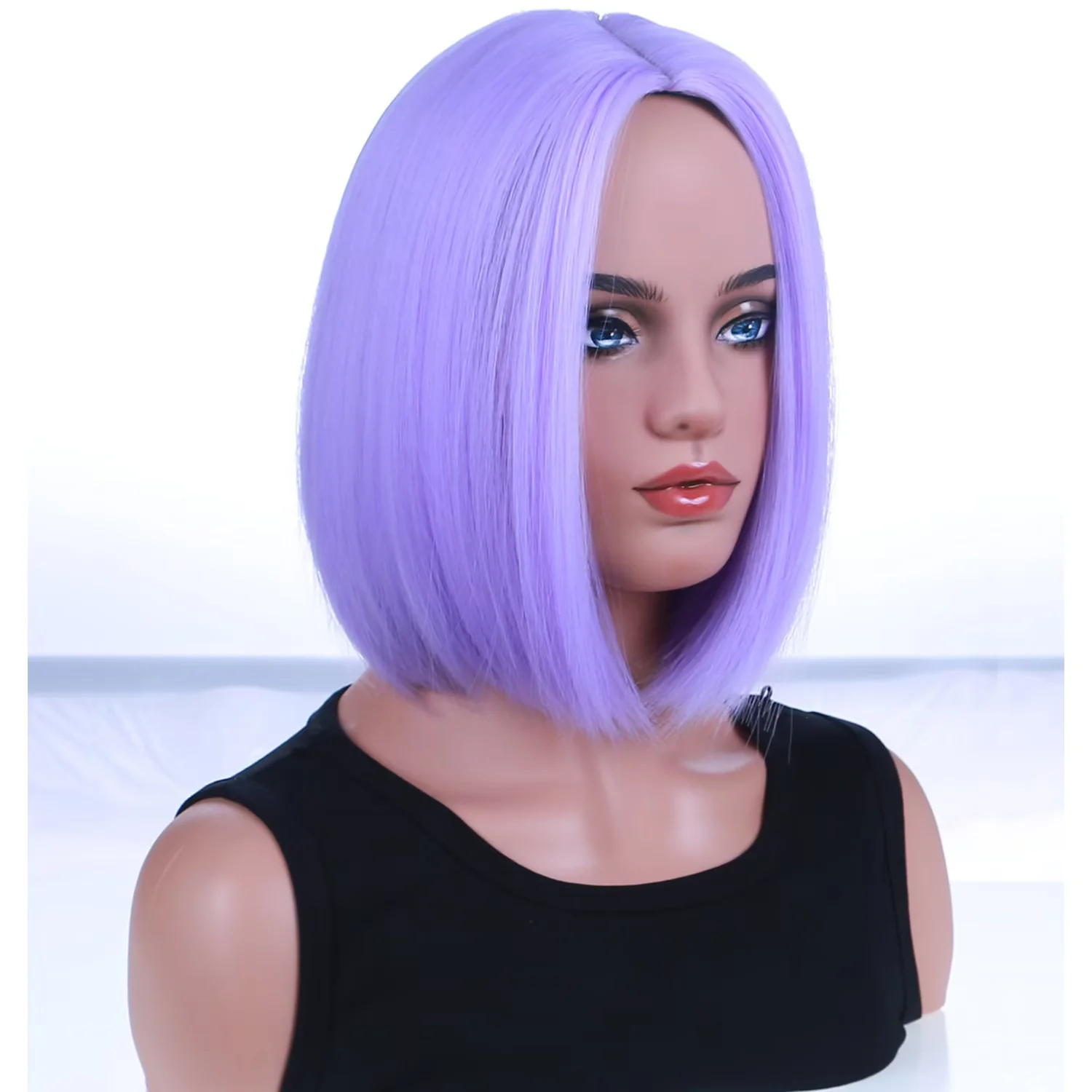 RightOn 10 Inches Light Purple Bob Wig With Middle Part Bangs Short Wig for Women Daily Use