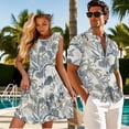 thumbnail image 3 of Yuyamidu Matching Vacation Outfits for Couples Mens Shirts Casual Summer Dresses for Women Hawaiian Dress Matching Tropical Outfits for Couples Mens Button Down Shirts Tiered Dress Leaf 4XL, 3 of 6