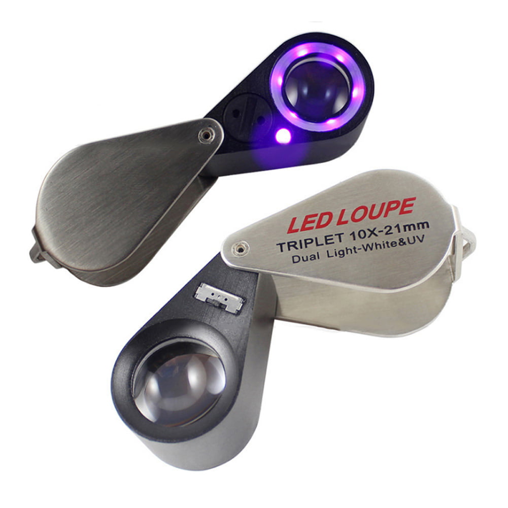 10x Magnification Optic Lens 21mm Jeweler Magnifier Eye Loupe w/ LED & UV l 