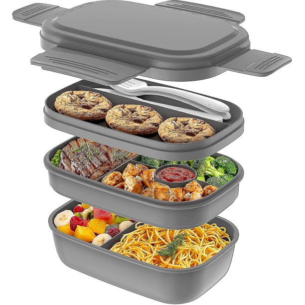 Bento Box - Fiambrera para adultos. 3 contenedores de almuerzo apilables para adultos/niños lin