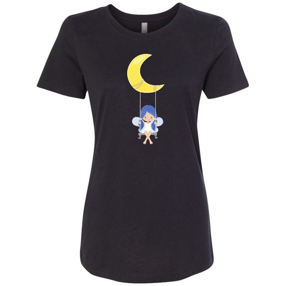Inktastic Stardust Fairy, Cute Fairy, Fairy on a Swing, Moon Women's T-Shirt