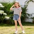 thumbnail image 2 of BOVXNPU Girls Short Sleeve T-Shirts Striped Embroidered Short Sleeve T Shirt Girls Breathable Summer Tops, 2 of 9