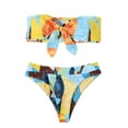 thumbnail image 2 of Gaecuw 2 Piece Swimsuit for Women Bikini Beach Swimwear for Women Bandeau Swimwear Top Sleeveless High Waisted Thong Briefs Swim Bottom Side Tie Closure Swimsuits Geometric Print Bathing Suits Yellow, 2 of 4