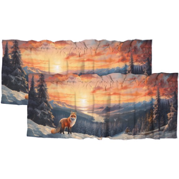 Fox Window Curtain Valances Winter Forest Cabin Wildlife Country Farmhouse Hunting Rod Pocket Window Valance for Living Room Bathroom Bedroom Kitchen 54 by 18 in, 2 Panel