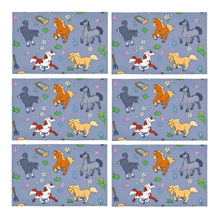 

MKHERT Ponies Flowers Grass and Hay Placemats Table Mats for Dining Room Kitchen Table Decoration 12x18 inch Set of 6