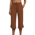 thumbnail image 3 of Oiangi Womens Capri Pants Elastic Waist Split Curved Hem Capris Casual Loose Comfy Crop Trousers with Pockets Coffee S, 3 of 7