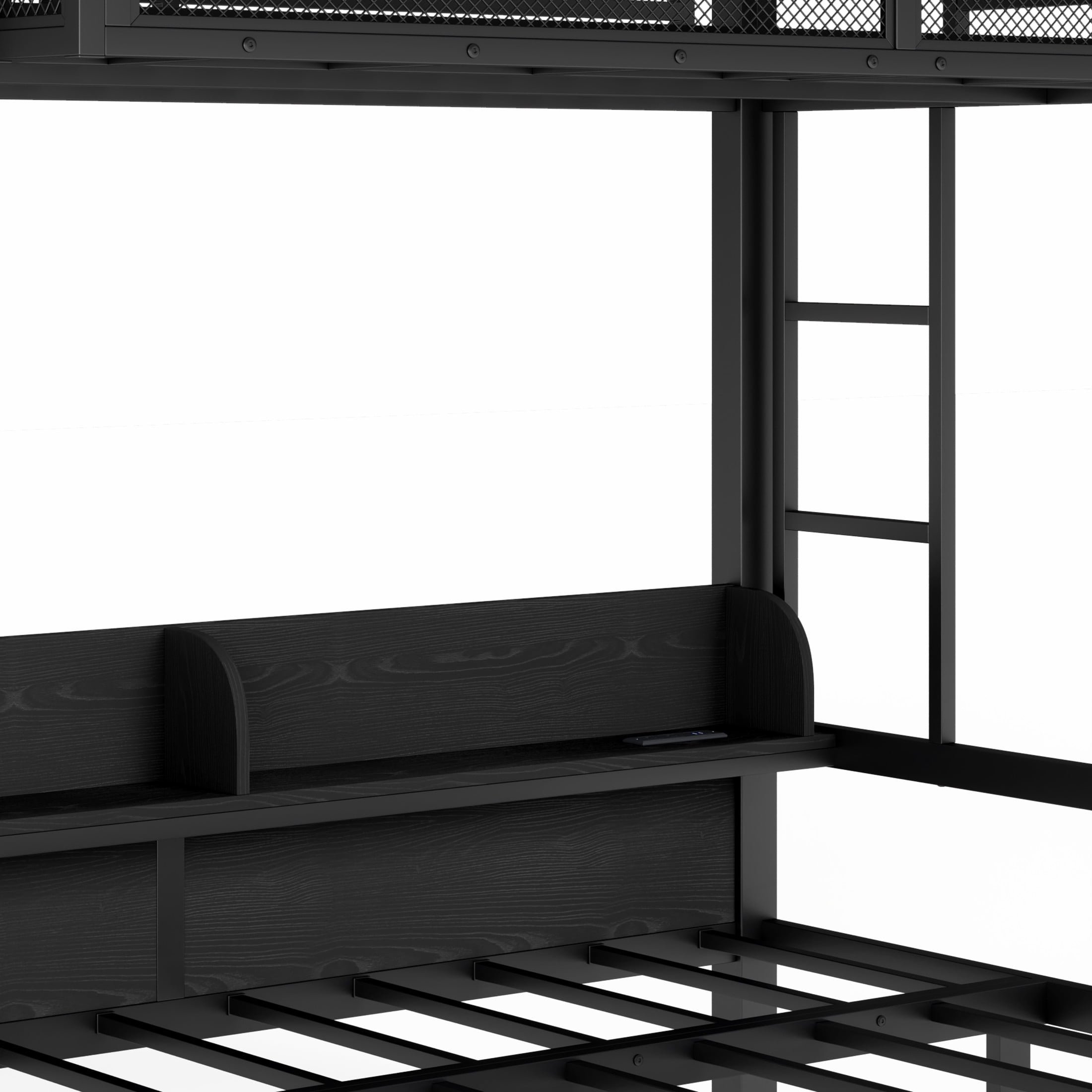 Noble House Twin Over Twin Metal Bunk Bed with Drawers, Shelves, USB Ports and LED Lights, Black