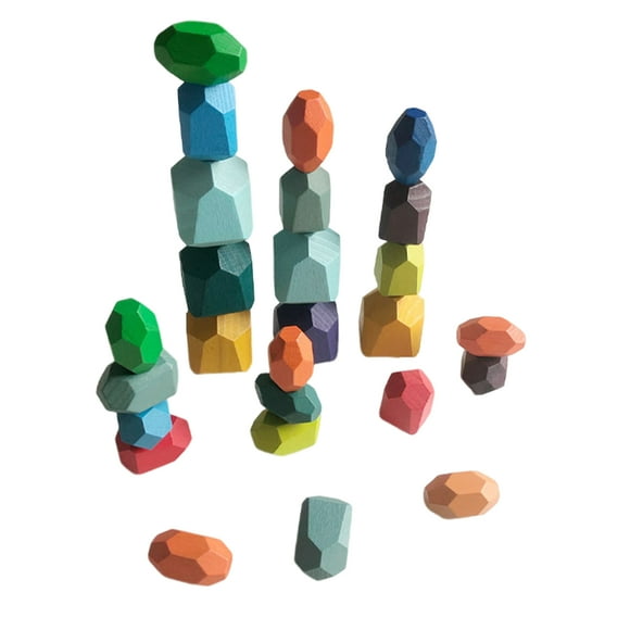 Primegos 36Pcs Wooden Stacking Rock Toy Toddlers Hand-eye Coordination Balance Training Building Block Stack Stone Sensory Toy 3-6 Years Old Boys Girls Gifts