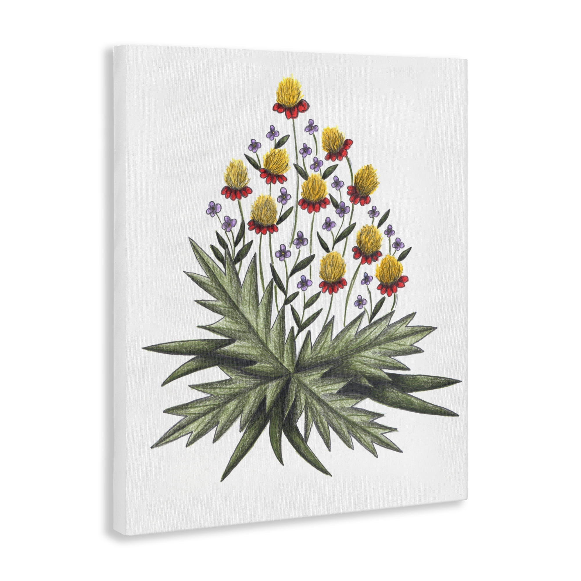 Yellow Leafy Wild Flowers Canvas Wall Art, design by Cecilia Battaini