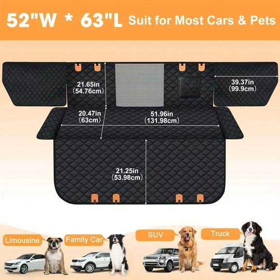 Back Seat Extender For Medium And Large Dogs, Hard Bottom Dog Car Seat Cover With Side Flaps And Pocket, Waterproof Anti-Scratch Nonslip, Dog Hammock For Car, SUV, Truck, Black