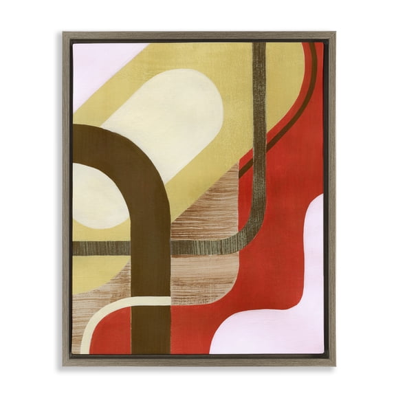 Stupell Industries Modern Wavy Retro Shapes Brown Floating Frame Canvas Art, 25 x 31, by Grace Popp