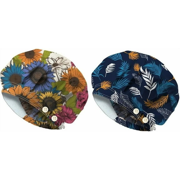 Bouffant Scrub Caps Adjustable Working Caps Cotton Scrub Nursing Doctor Surgeon Cap With Button and Sweatband Breathable Unisex Elastic Bandage Hats for Cooking Housework Mixed Color